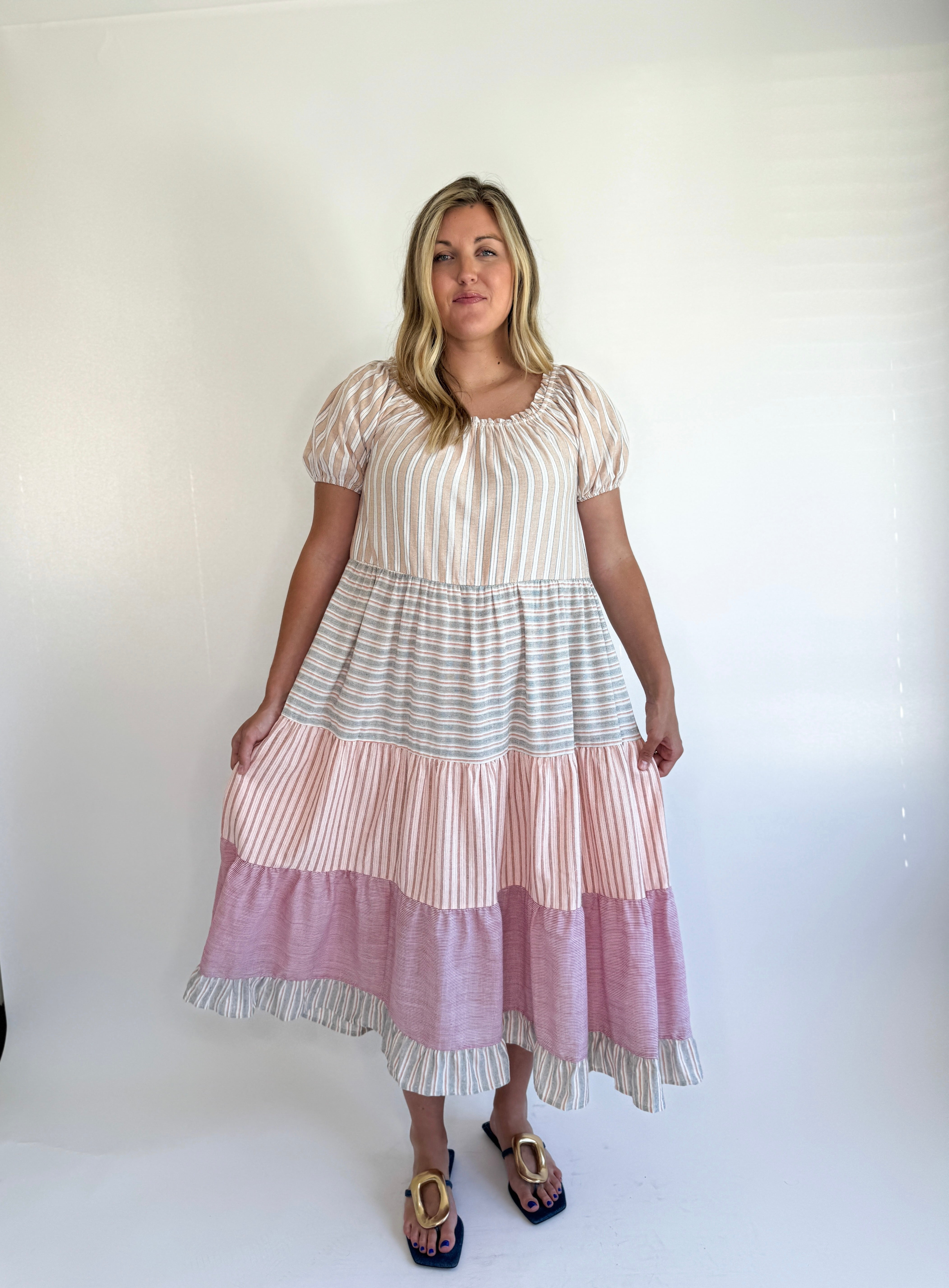 knee length dresses for ladies Ecru floral print midi dress – Erin