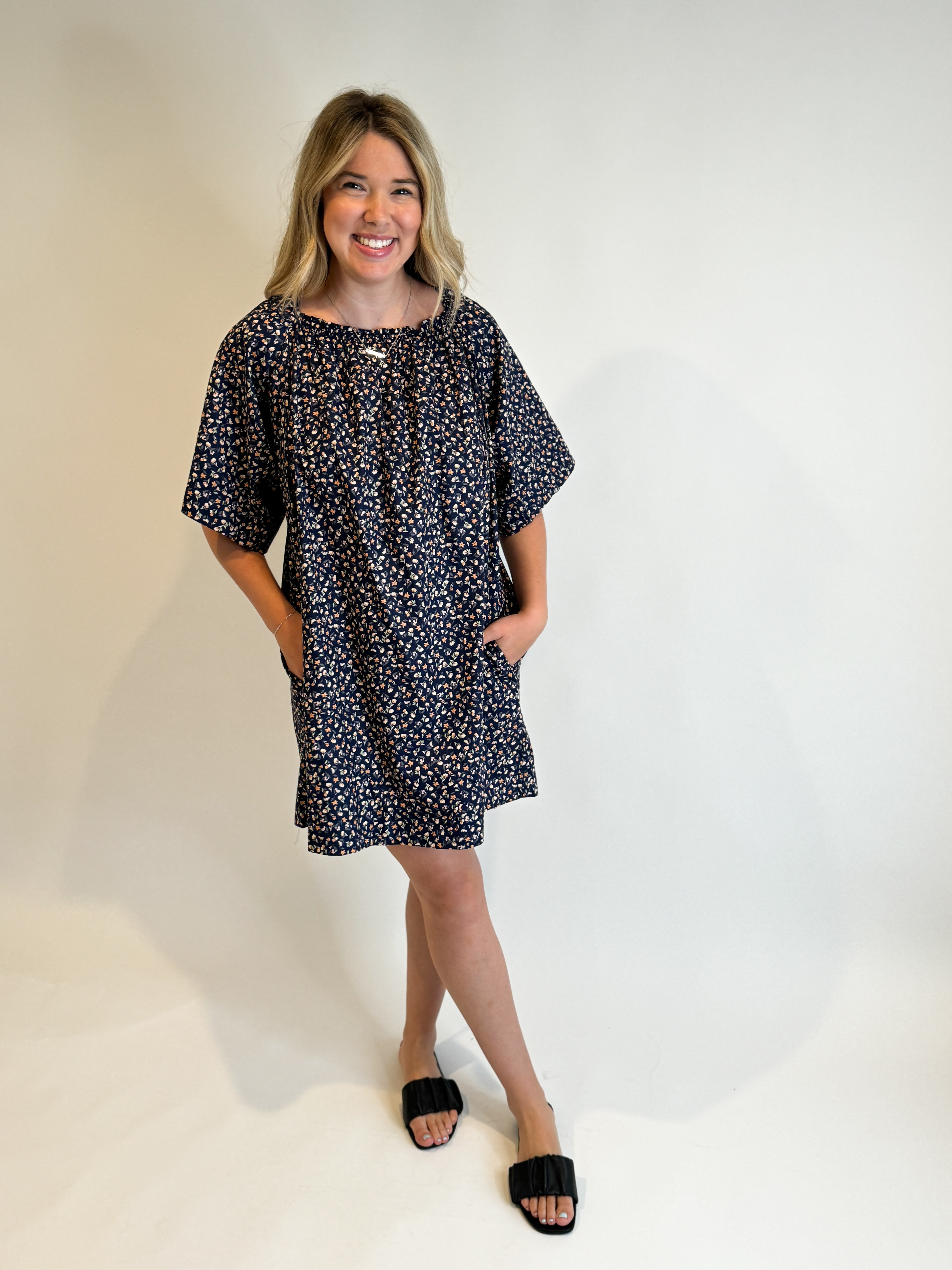 harper floral mini dress Harper Floral Mini- Navy – Hail and Company
