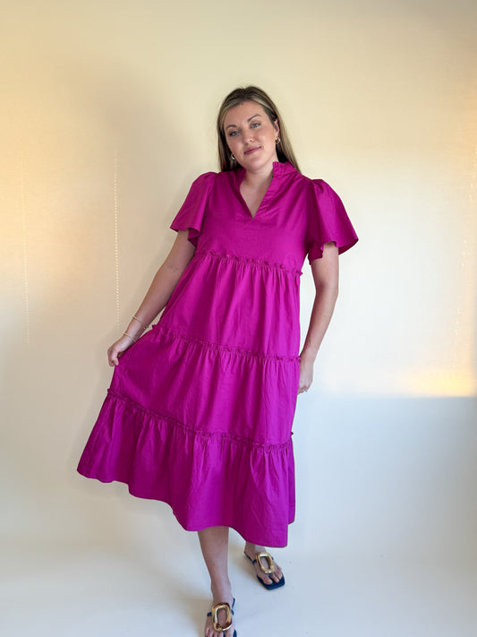 Noelle Midi Dress- Magenta