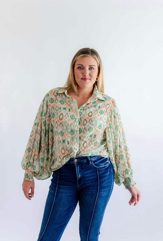 Heide Blouse- Green Multi