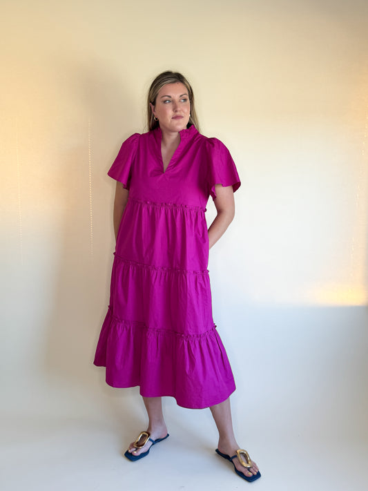 Noelle Midi Dress- Magenta