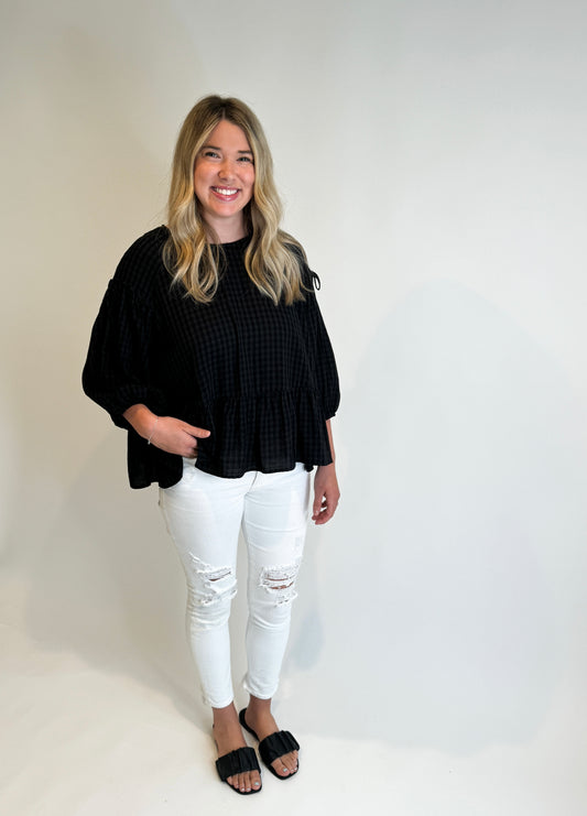 Zoe Gingham Blouse- Black