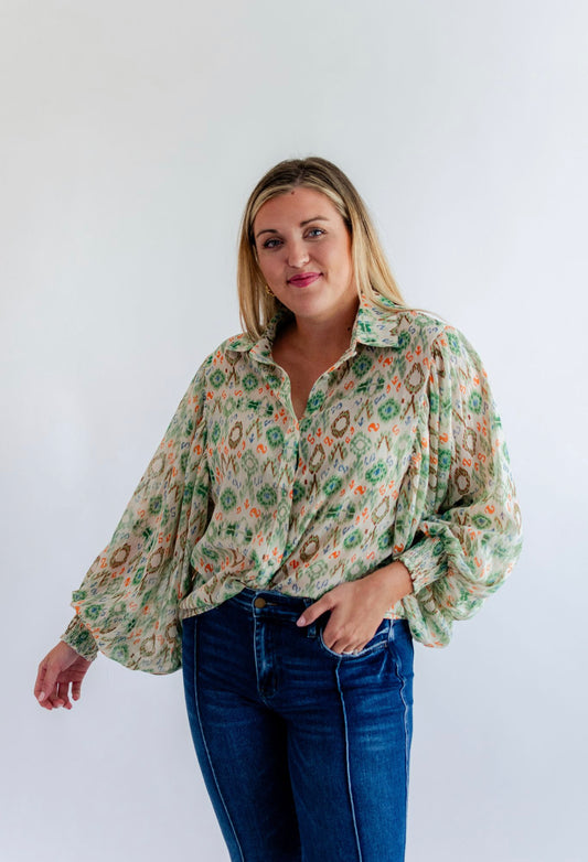 Heide Blouse- Green Multi