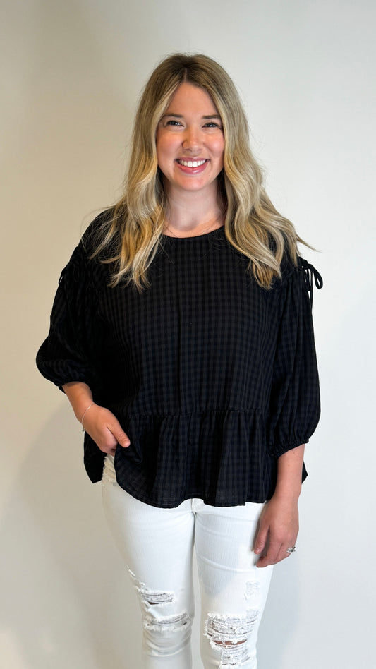 Zoe Gingham Blouse- Black