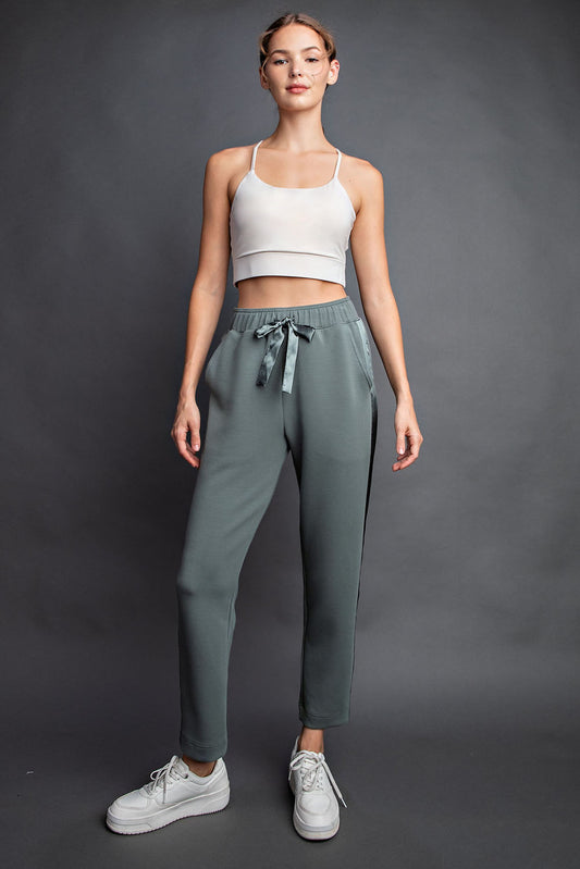 Satin Stripe Jogger- Sage Leaf