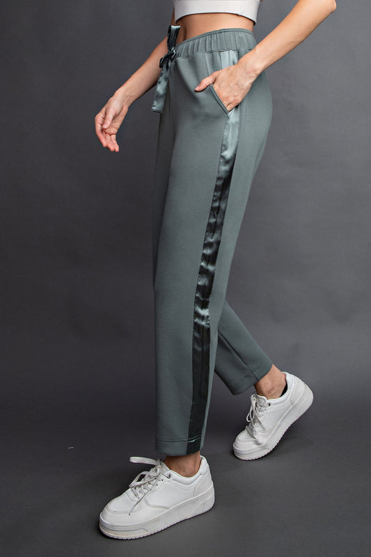 Satin Stripe Jogger- Sage Leaf