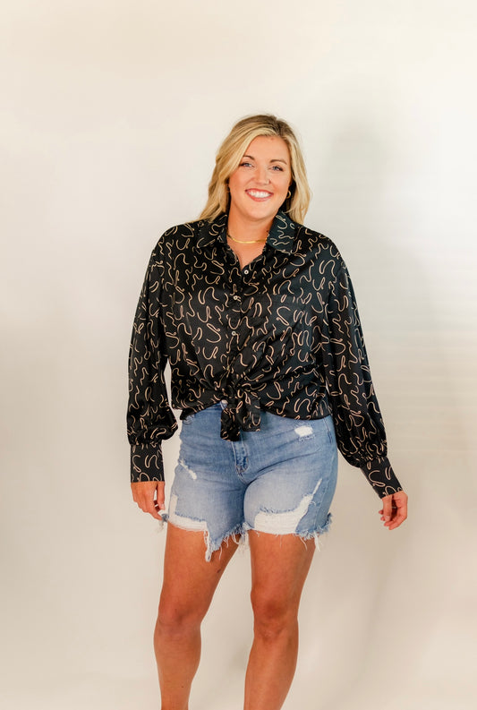 Abstract Button Up- Black