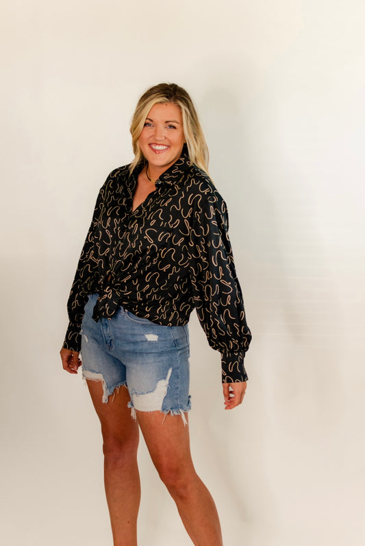 Abstract Button Up- Black