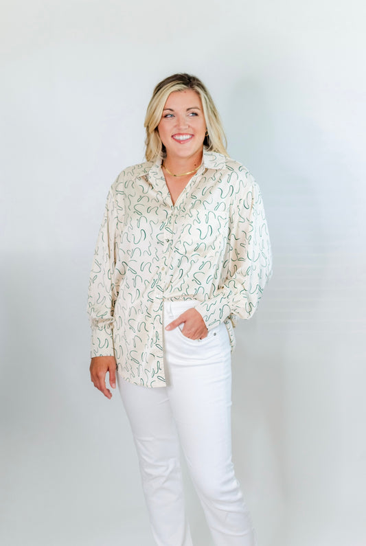 Abstract Button Up- Natural