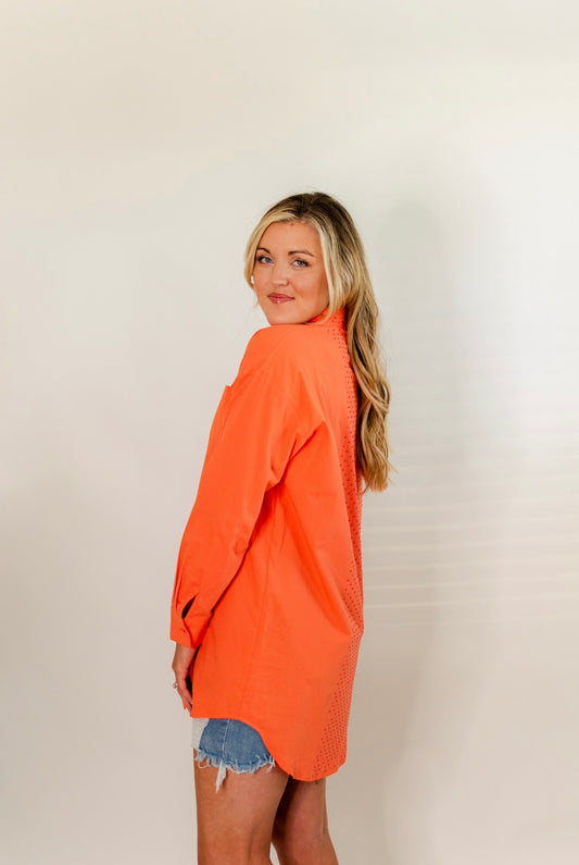 Rhinestone Button Up- Orange & Pink