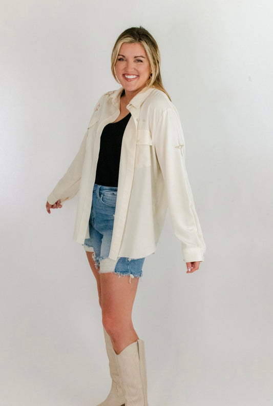 Embroidered Jewel Shirt- Faded Skull